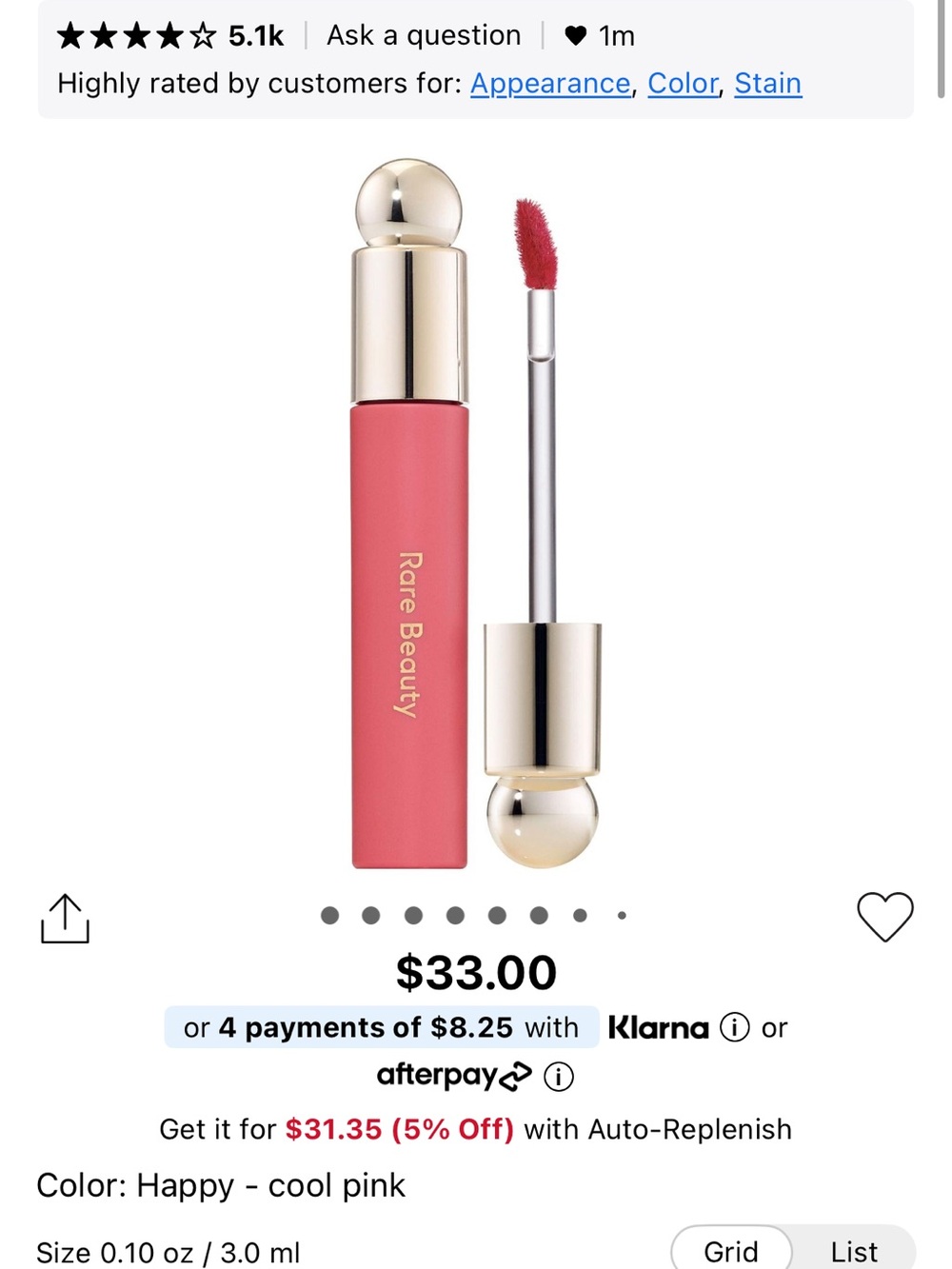 Rare Beauty Liquid Lip Color in Cool Pink